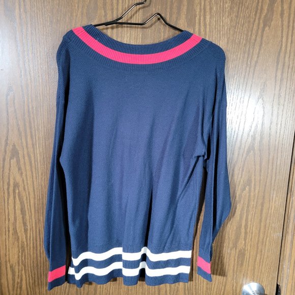 Chaps Ralph Lauren Red White Blue Chaps Tennis Rugby V Neck Sweater Size Medium - Picture 3 of 12